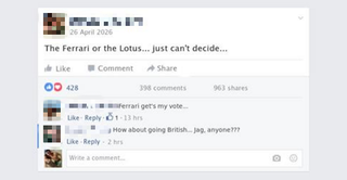 Illustration for article titled Ferrari or Lotus? The Dumb Facebook Edition